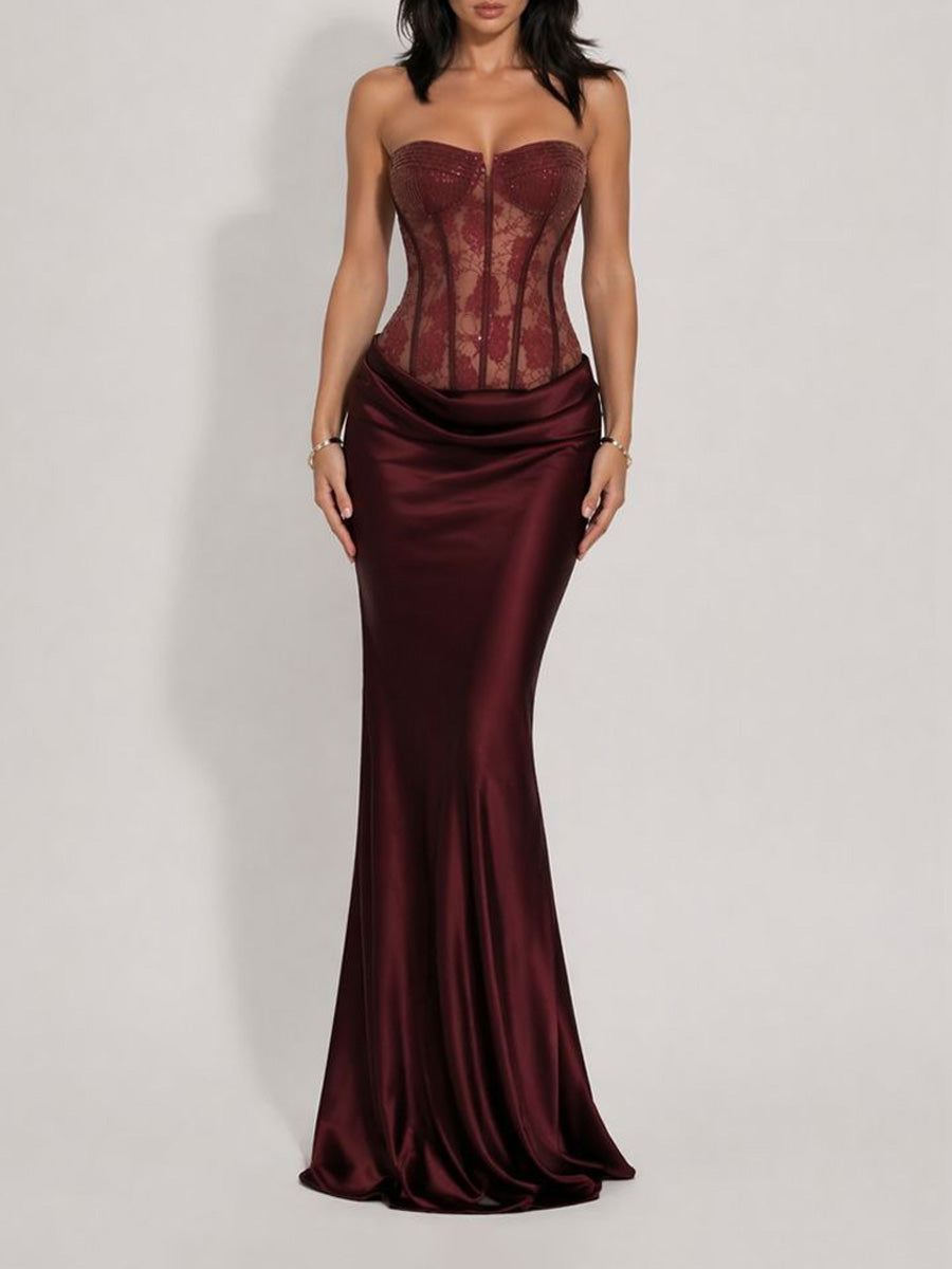 Lydia Strapless Lace Maxi Dress