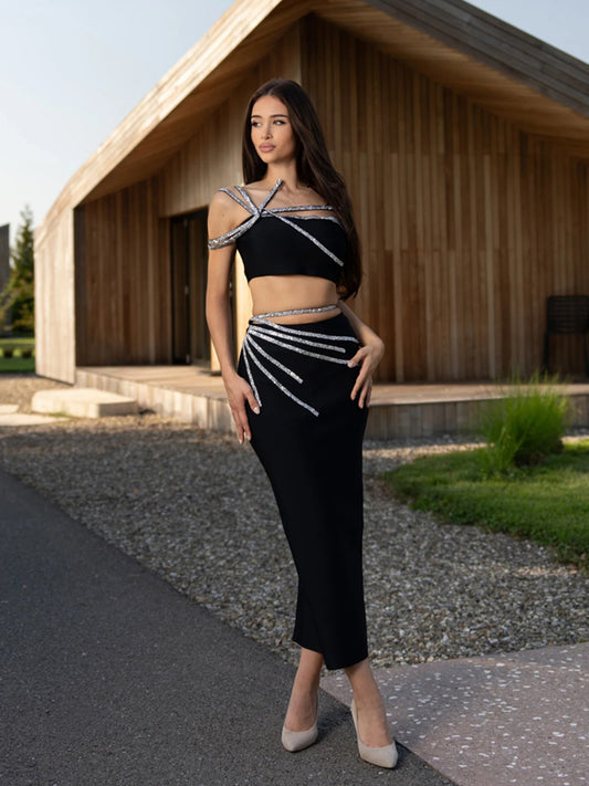Gemma Rhinestone Bandage Skirt Set