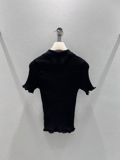 CC 26S Ribbed Knit Short-sleeve Black Linen Cotton 349010