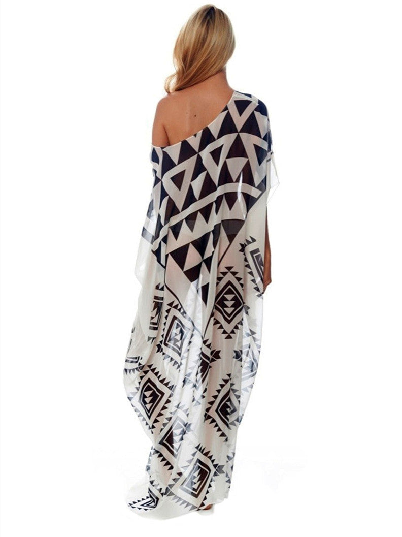 Chiffon Black And White Triangle Positioning Printing Holiday Dress Bikini Blouse
