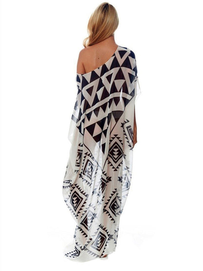 Chiffon Black And White Triangle Positioning Printing Holiday Dress Bikini Blouse