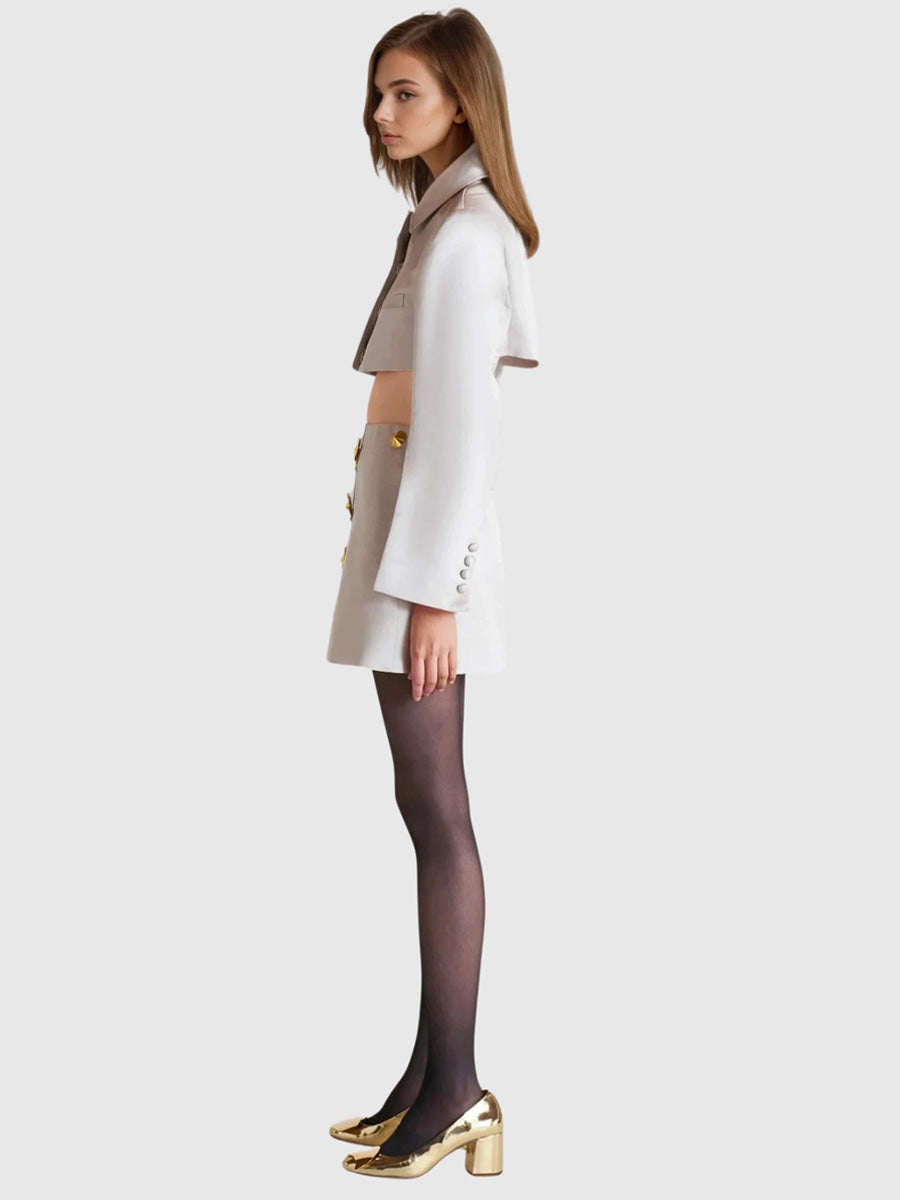 Inez Metal-Buttoned Shirt Skirt Set