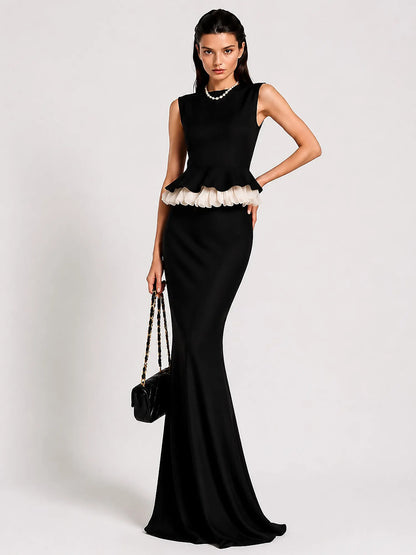 Hazel Sleeveless Color-Block Maxi Skirt Set
