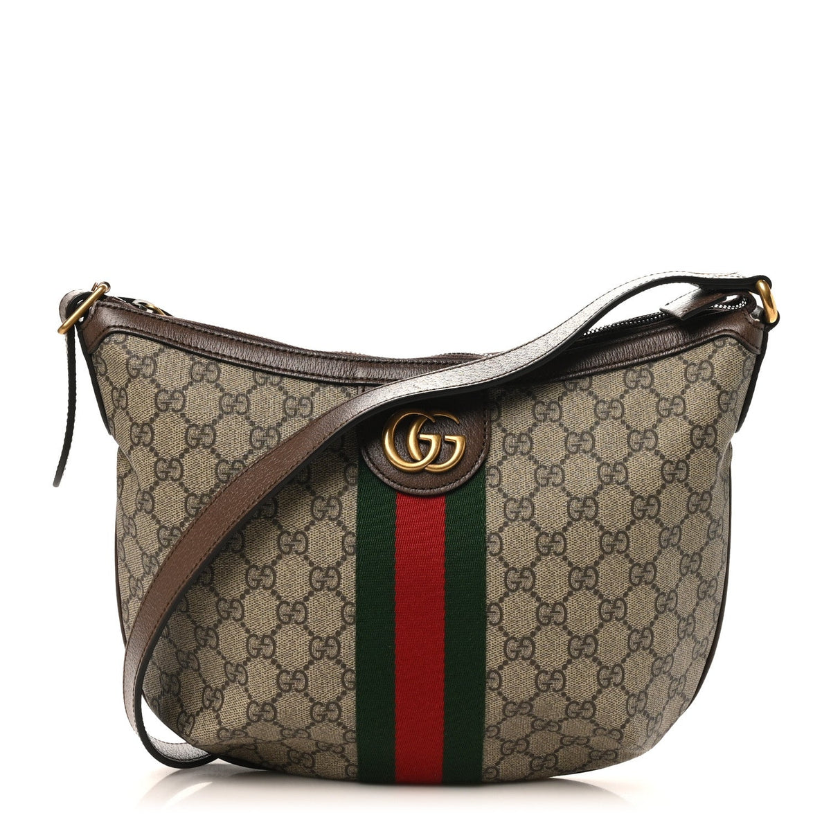 GG Supreme Monogram Web Small Ophidia Half Moon Hobo Brown