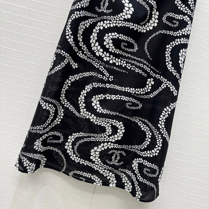 CC 25 Wave Pattern Long Skirt Black Silk Cotton