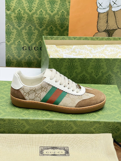 Gucci 2025 G74 Sneakers Brown Beige Suede Canvas 885901