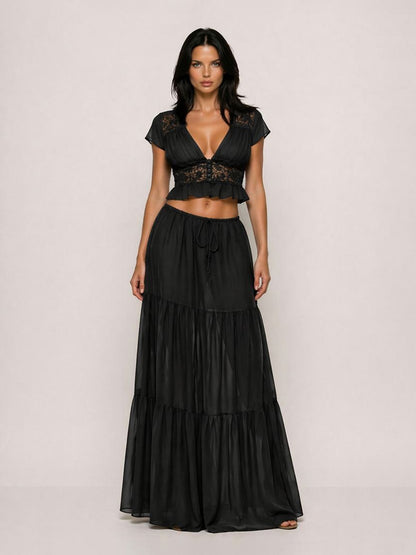 Greta Lace & Chiffon Cardigan Two-Piece Set