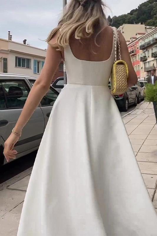 Square Neck Midi Dress Lightweight Knit Fabric