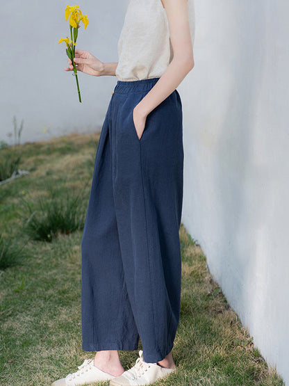 Loose Wide Leg Elasticity Solid Color Casual Pants Bottoms