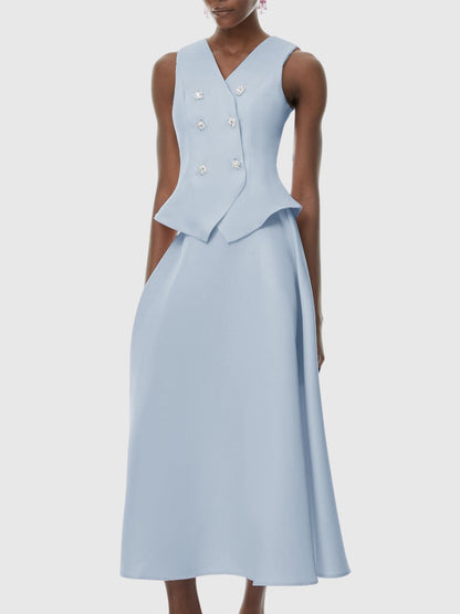 Devora Crystal Embellished Vest & Midi Skirt Set