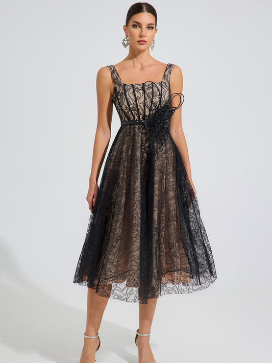 Addison Noir Enchant Lace Midi Dress