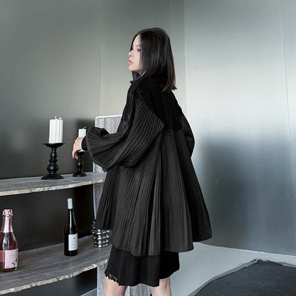 Pleated And Patchwork Knitted Sweater
