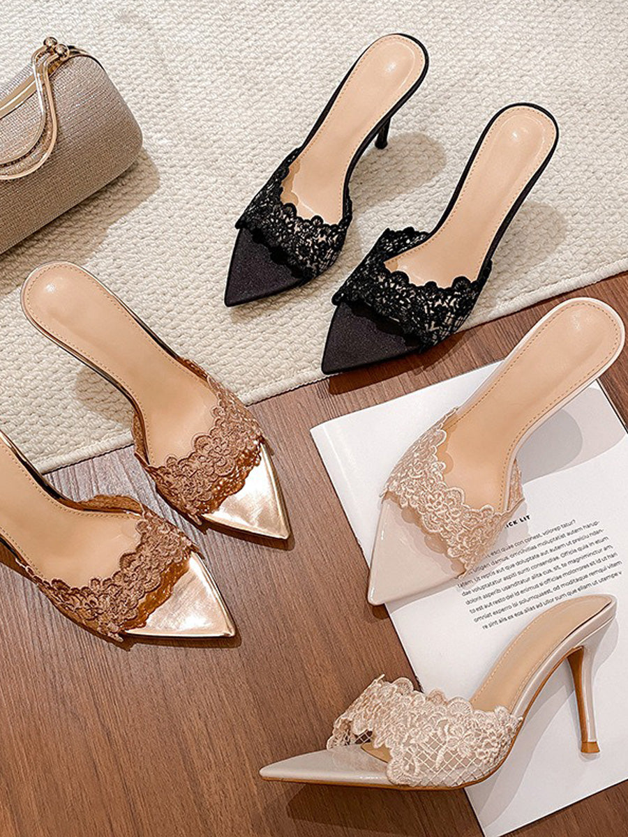 Pandora Lace High-Heel Slides