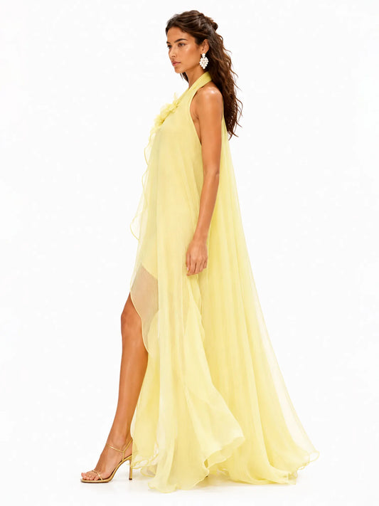 Esmeralda 3D Floral Halter-Neck Maxi Dress