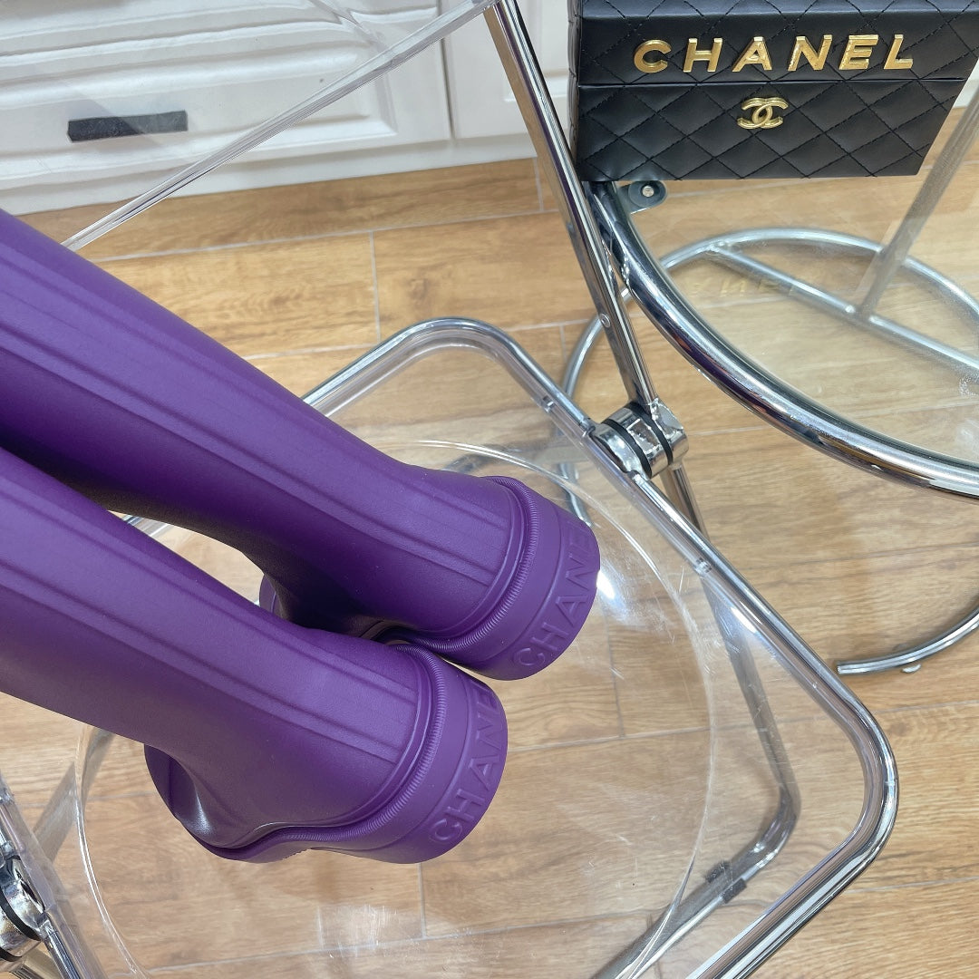 Chanel 26 Vintage Rain Boots Purple Sheepskin 476070