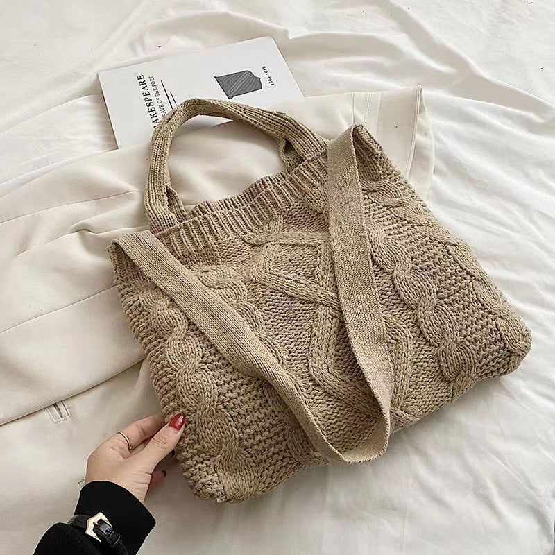 Crochet Tote Bag Checkerboard Knit Bag
