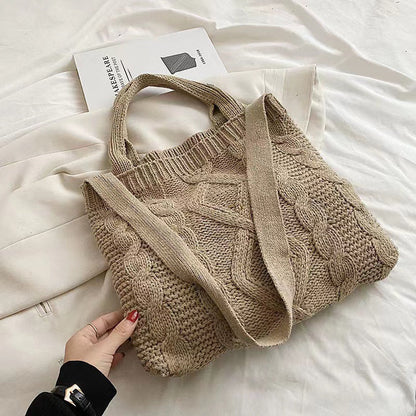 Crochet Tote Bag Checkerboard Knit Bag