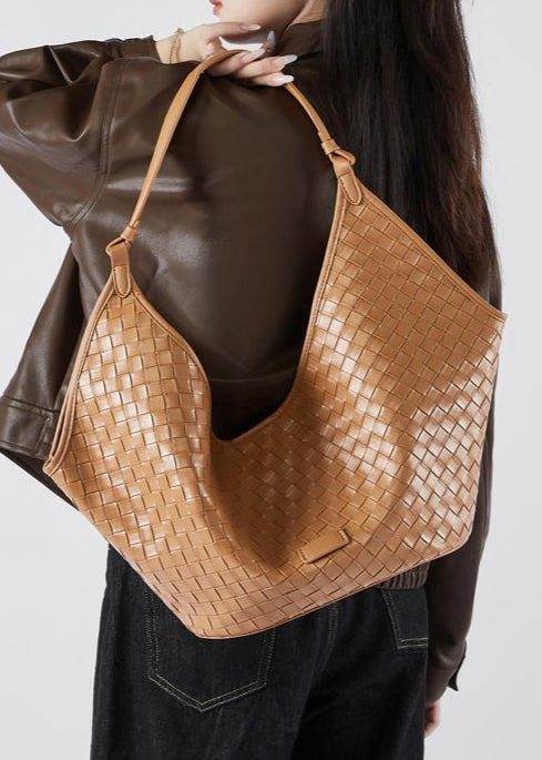 Woven Leather Shoulder Hobo Bag Soft Cowhide