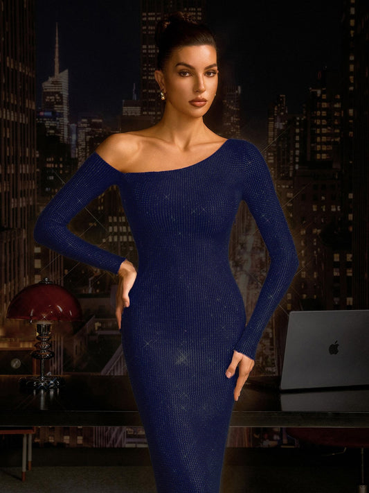Camilla One Shoulder Rhinestone Maxi Dress