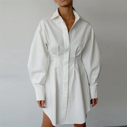 Solid Color Waist Long Sleeve Slim Fit Dress