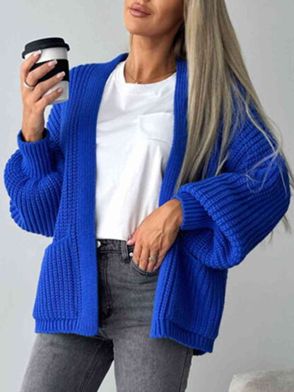 Solid Color V-neck Long-sleeved Casual Knitted Cardigan