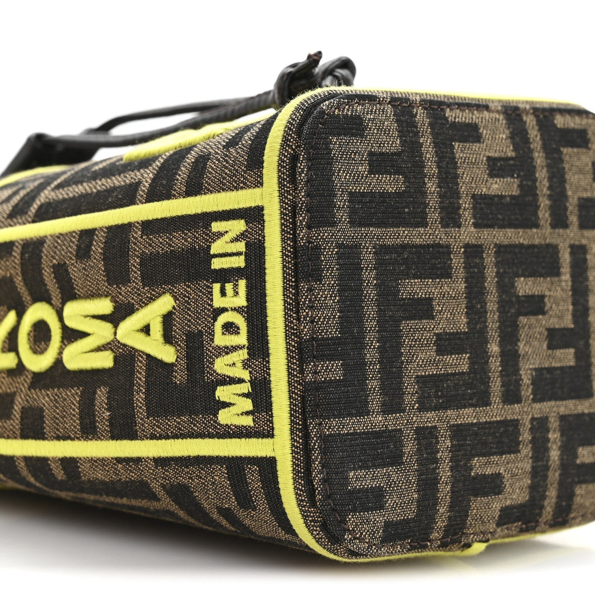 Fabric Jacquard Shiny Nappa FF 1974 Logo Threaded Edge Mini Mon Tresor Bucket Bag Tobacco Moro Giallo Fluo