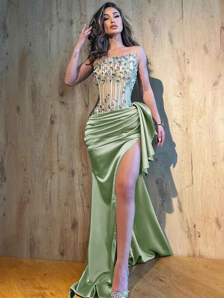 Mariana Crystal Ruched Maxi Dress