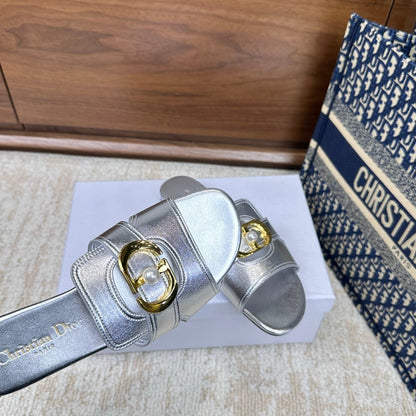 CD Montaigne Sandals Metallic Silver in Calfskin 598166
