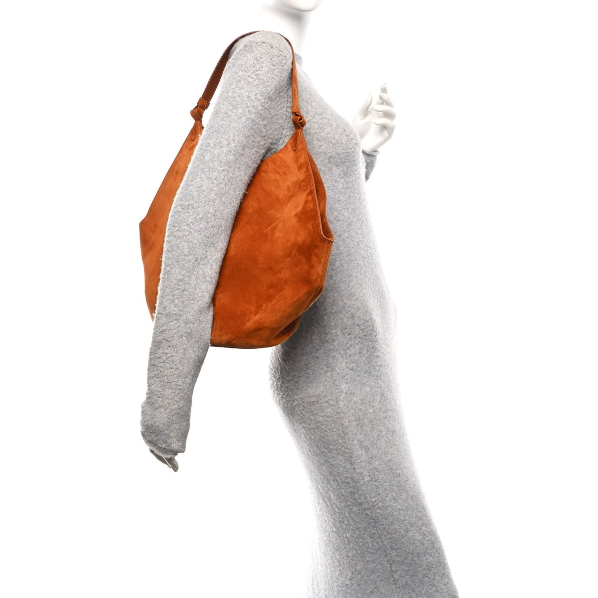 Suede Calfskin Medium Lotus Tote Caramel