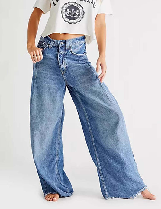 Vintage High Waist Wide Leg Frayed Jeans