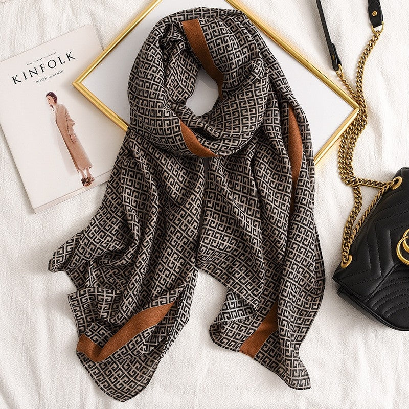 Cotton Contrast Color Printed Shawl Scarf