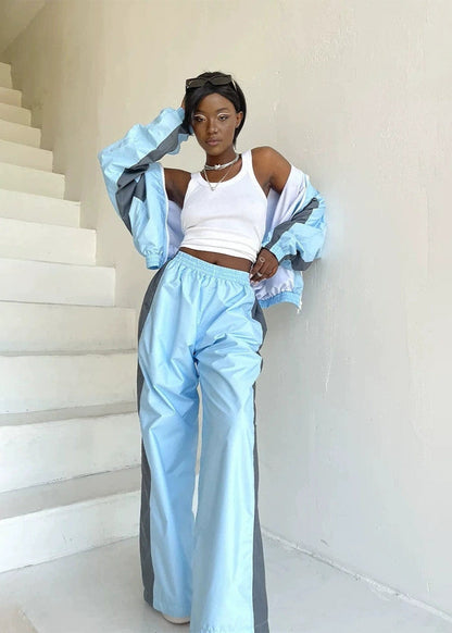 Two Tone Polyester Windbreaker Jacket And Pants Set