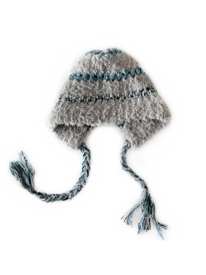 Haila - Winter Striped Knitted Beanie with Cute Braids