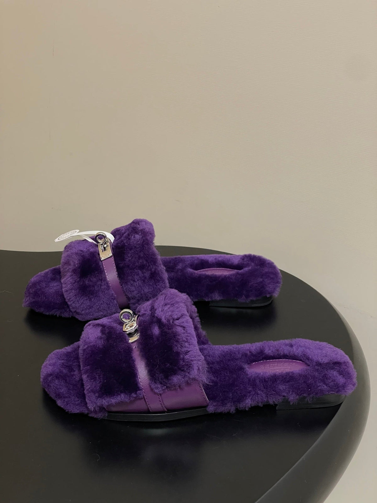 Hermes Giulia Kelly Buckle H-Slippers Purple in Wool 594326