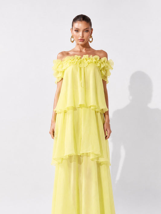 Victoria Tiered Ruffle Tulle Maxi Dress