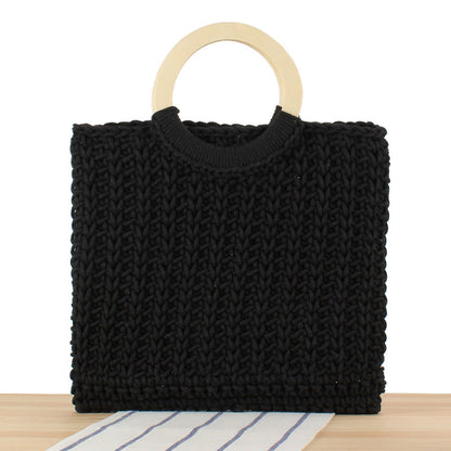 Crochet Market Bag Wooden Handle Handbag