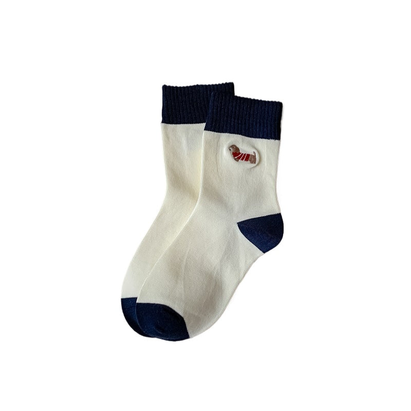 Rufia - Cartoon Dog Embroidered Striped Socks