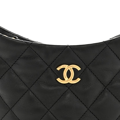 Lambskin Quilted CC Links Hobo Black