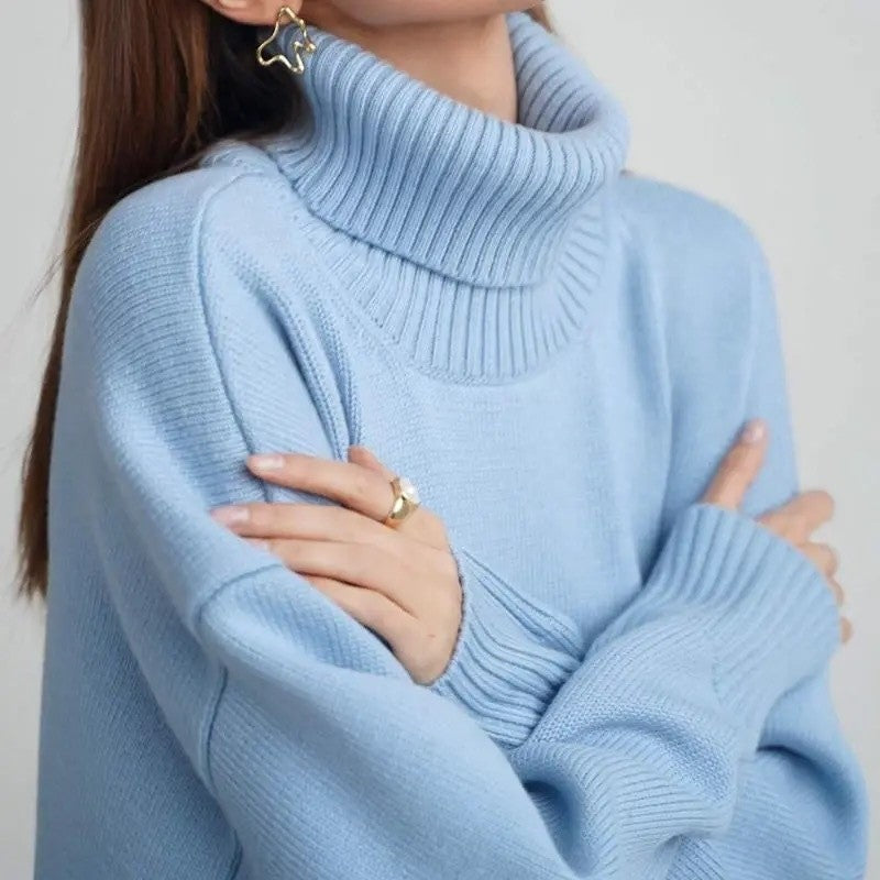 Solid Color High Neck Sweater