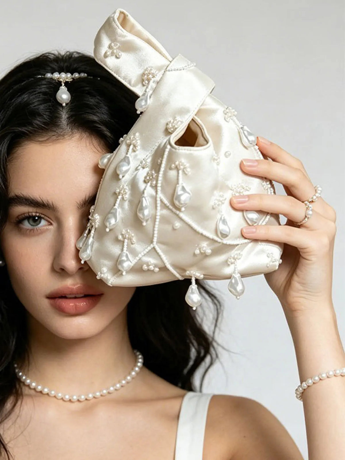 Audrey Vintage Pearl Satin Handbag