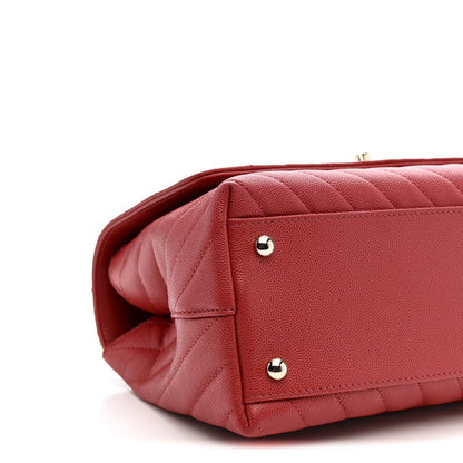Caviar Chevron Quilted Small Coco Handle Flap Red