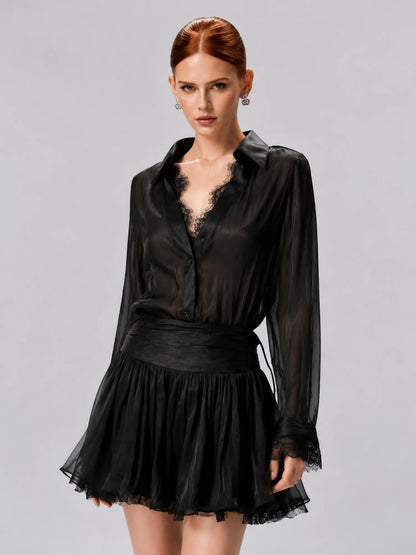 Arabella Lace-Panel Shirt and Mini Skirt Set
