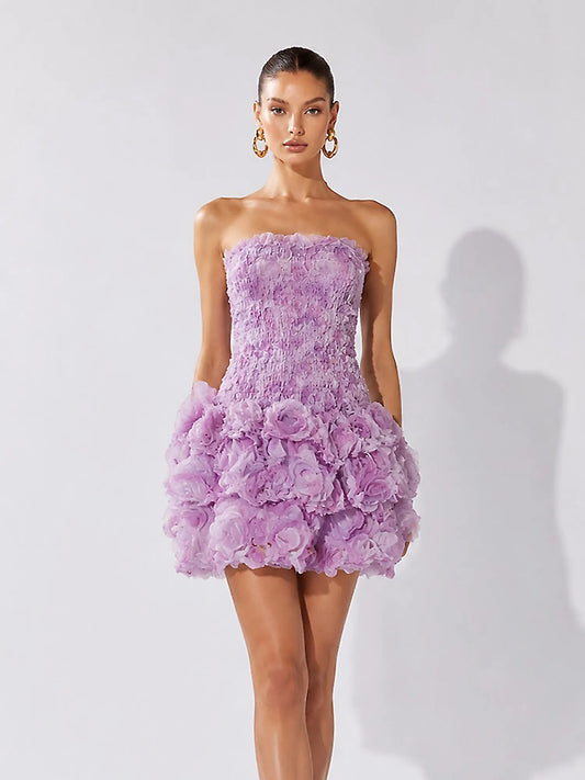 Aislinn Fitted Strapless Maxi Dress with 3D Floral Appliqués