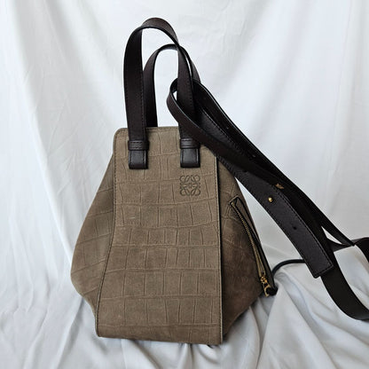 Loewe Hammock small mock croc suede shoulder bag
