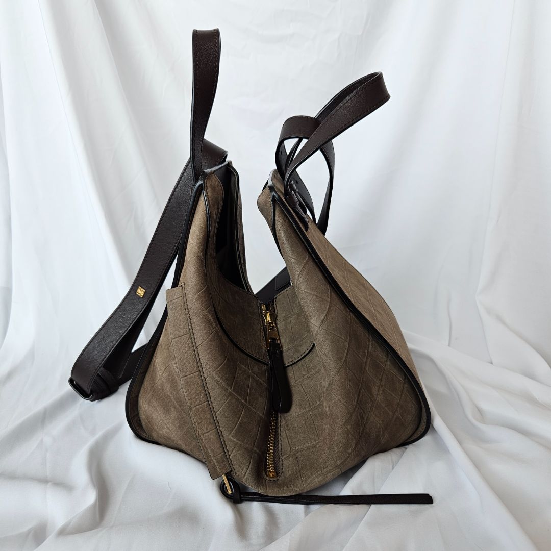 Loewe Hammock small mock croc suede shoulder bag