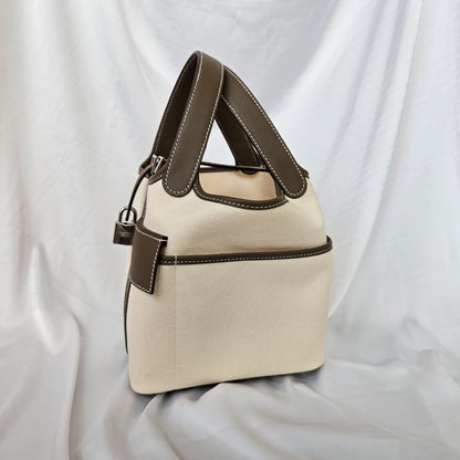 Hermés Cargo Picotin Lock 18 Pockets with Ecru Canvas & Etoupe Swift calfskin