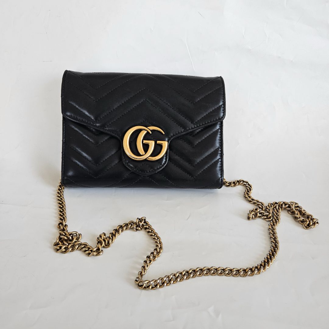 Gucci GG Marmont Chevron Quilted Wallet on Chain