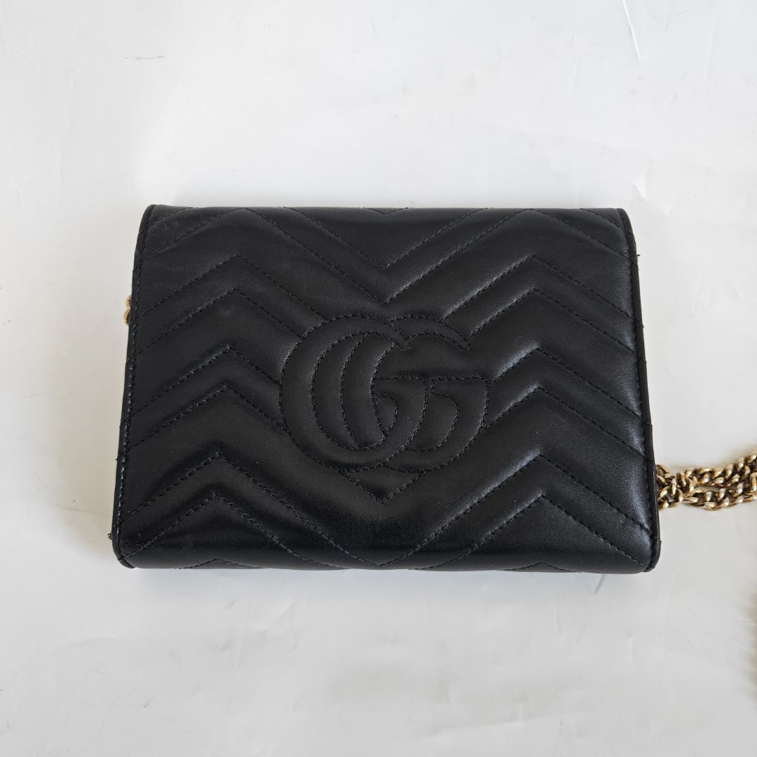 Gucci GG Marmont Chevron Quilted Wallet on Chain