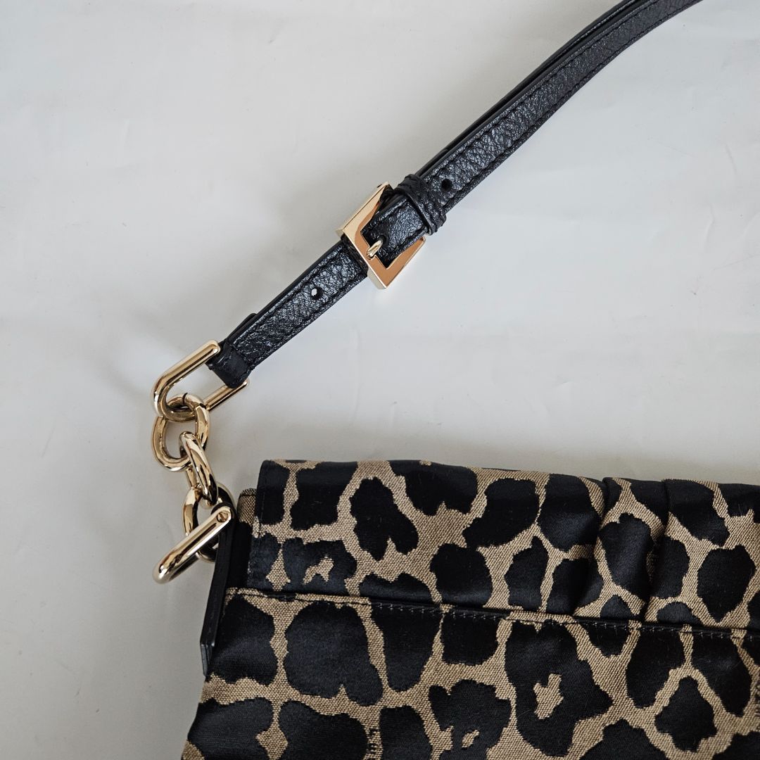 Fendi Black Canvas Animal Print Jacquard New Forever Flap Shoulder Bag