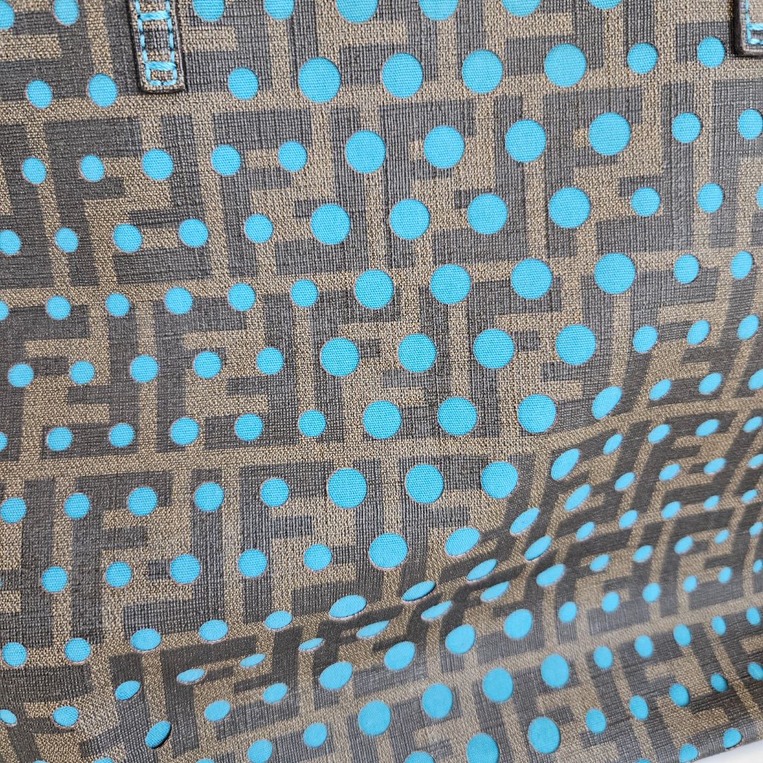 Fendi Brown/Blue Zucca Perforated Coated Canvas Roll Tote
